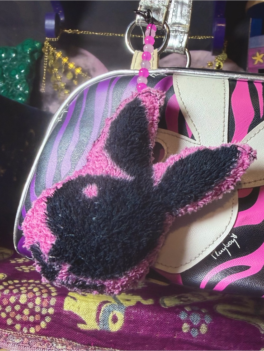 Playboy Bunny Logo Plush Keychain Purse Charm Pink & Black [COPY]